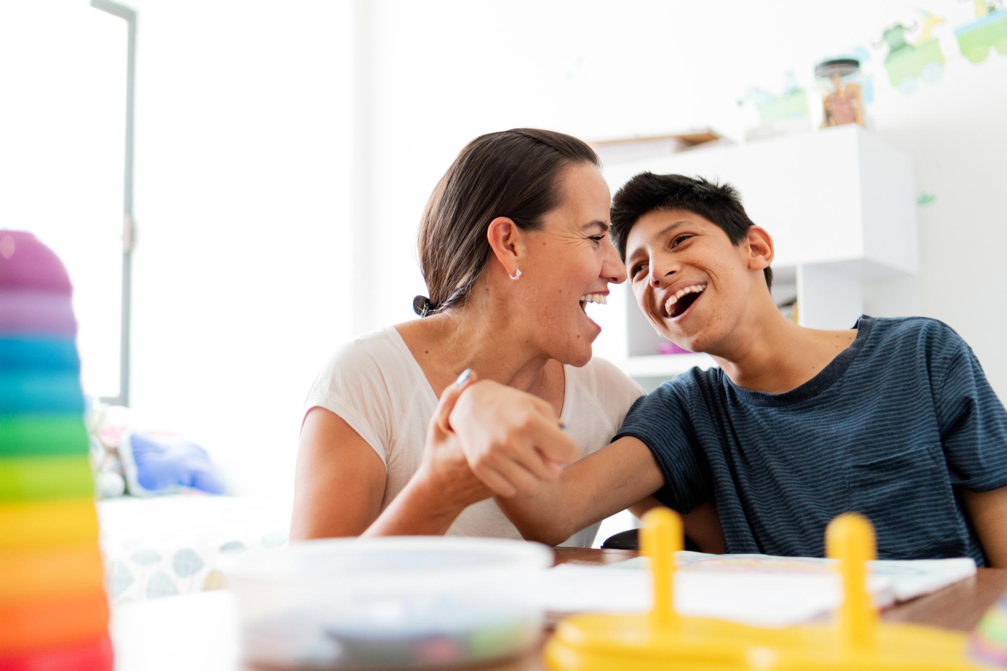 Mum and Son Talking and Happy