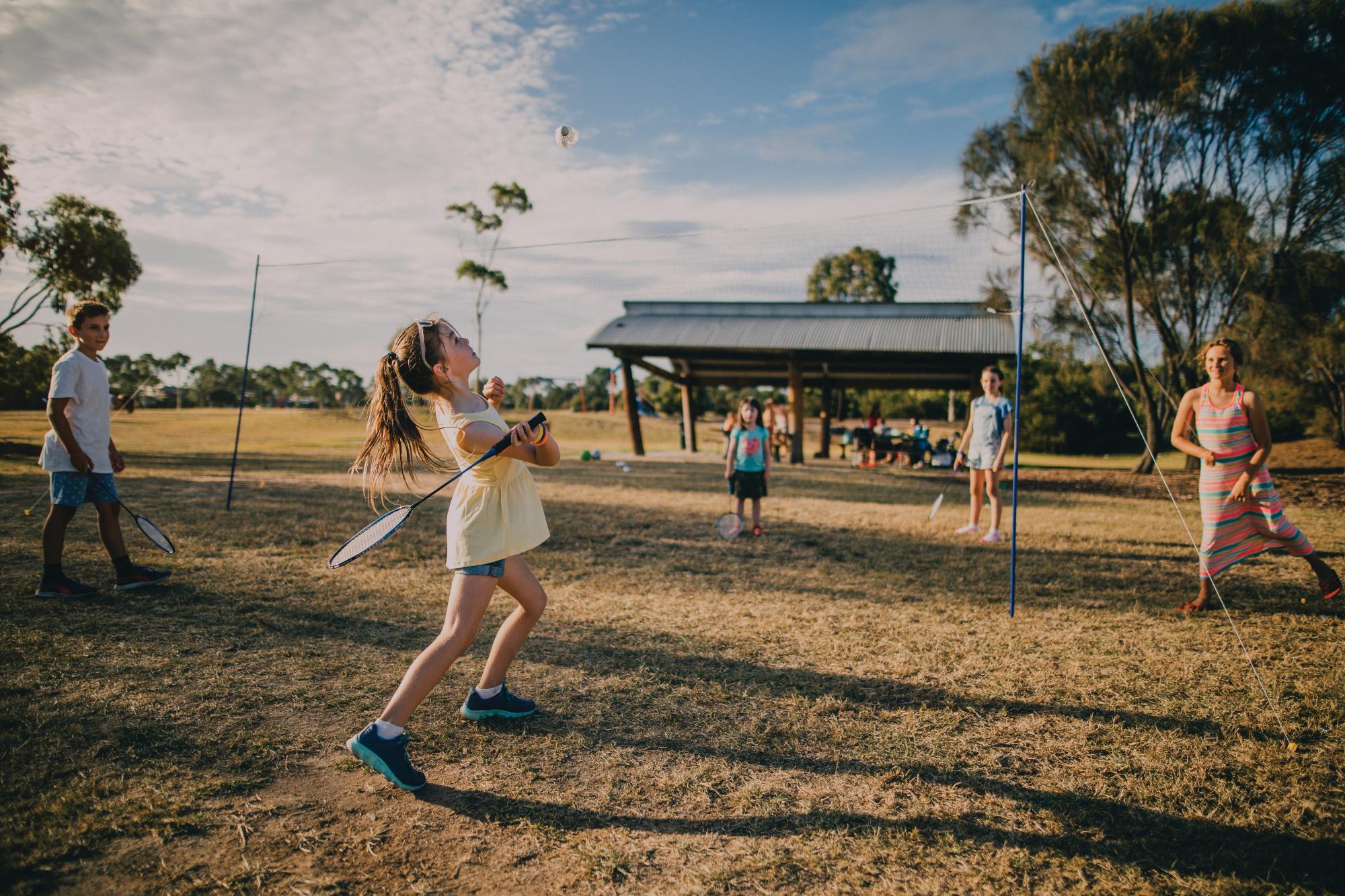 Children playing badminton