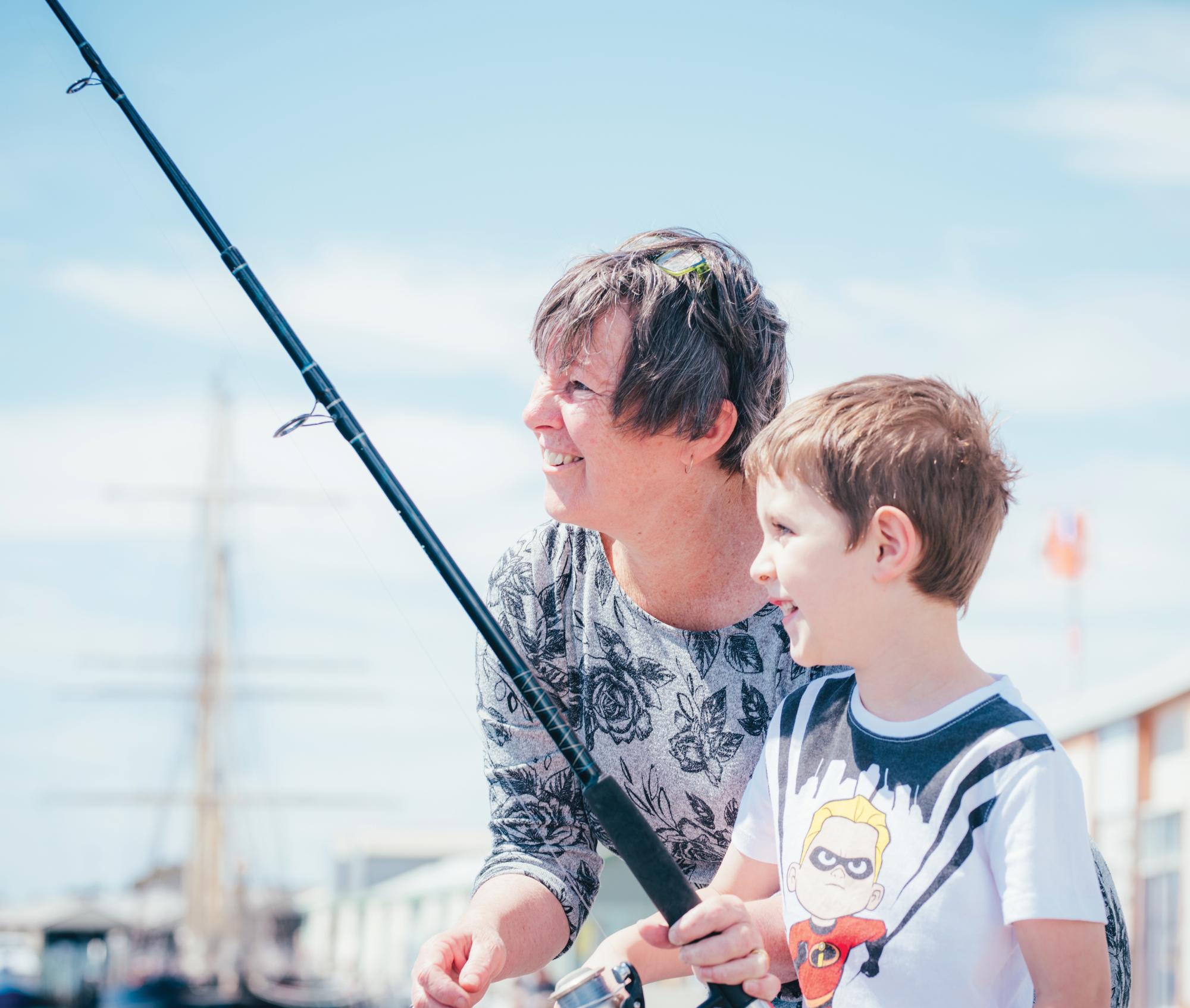 Nan and grandson fishing