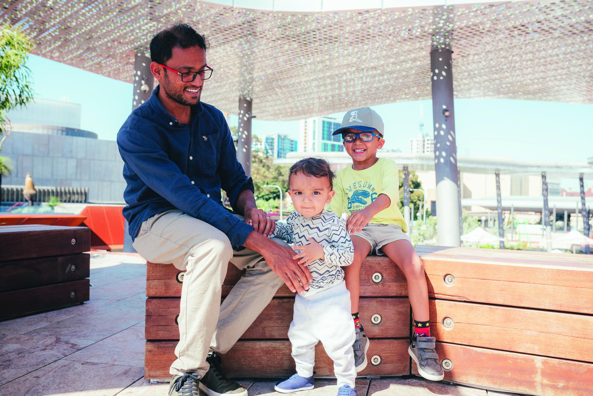 Dad and boys at Yagan square